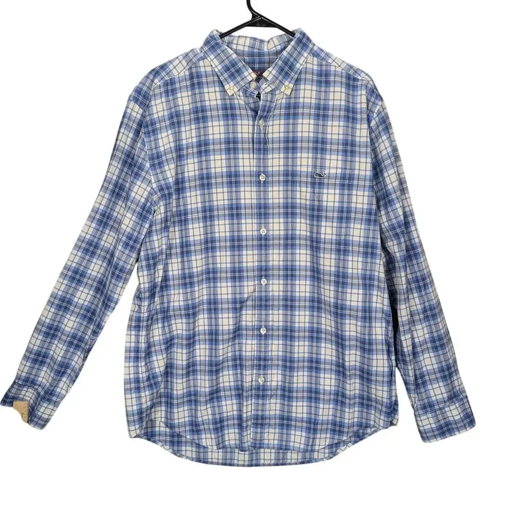 Vineyard Vines Shirt Mens Large Blue Plaid Classic Fit Tucker Button Down Whale